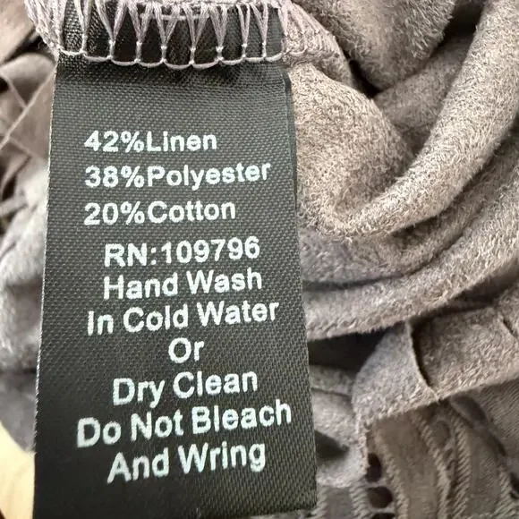 Pretty Angel Gray Linen Cotton Blend Fringe Western Boho Tunic Dress | M/L - Picture 6 of 11